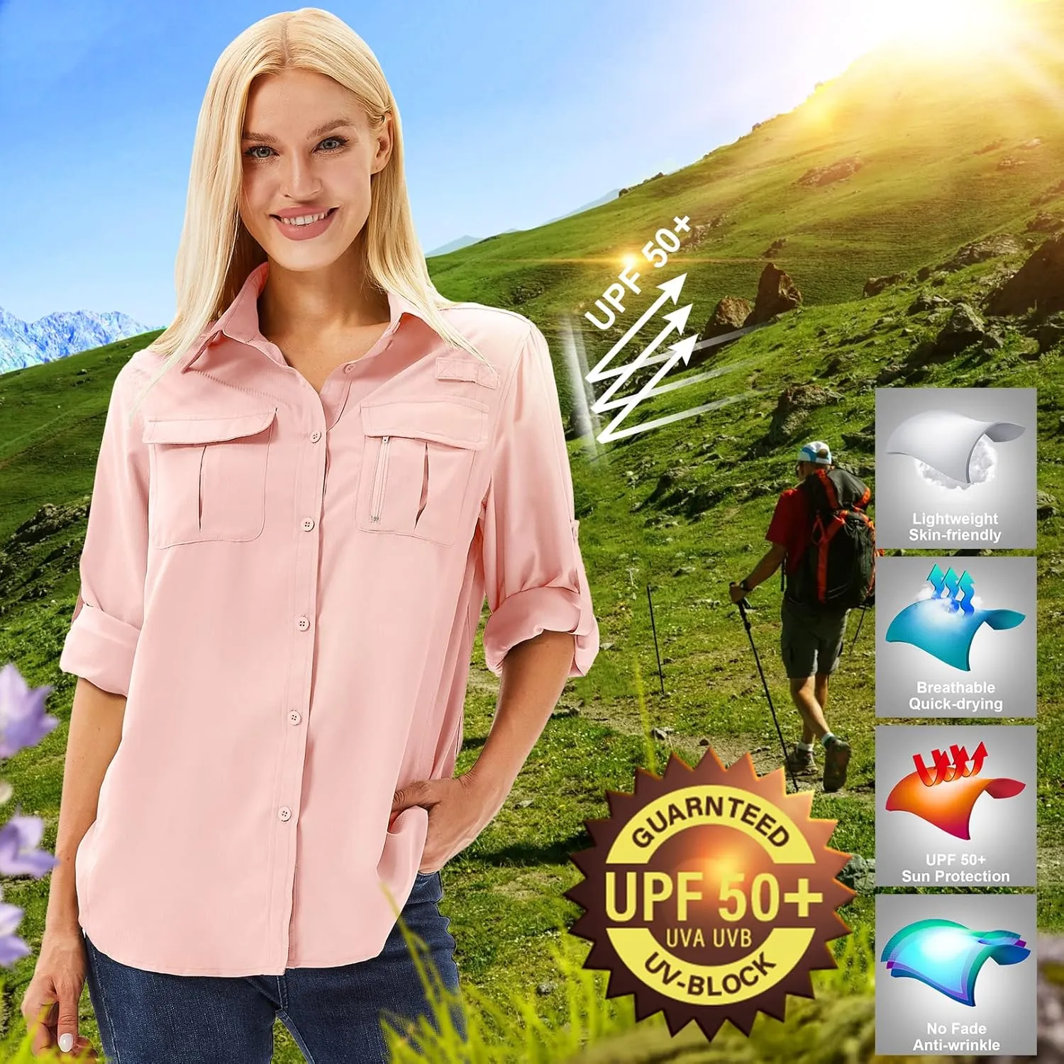 Women's Safari Shirts Long Sleeve Hiking Fishing UV Sun Protection UPF 50 ,Quick Dry SPF Breathable Shirts