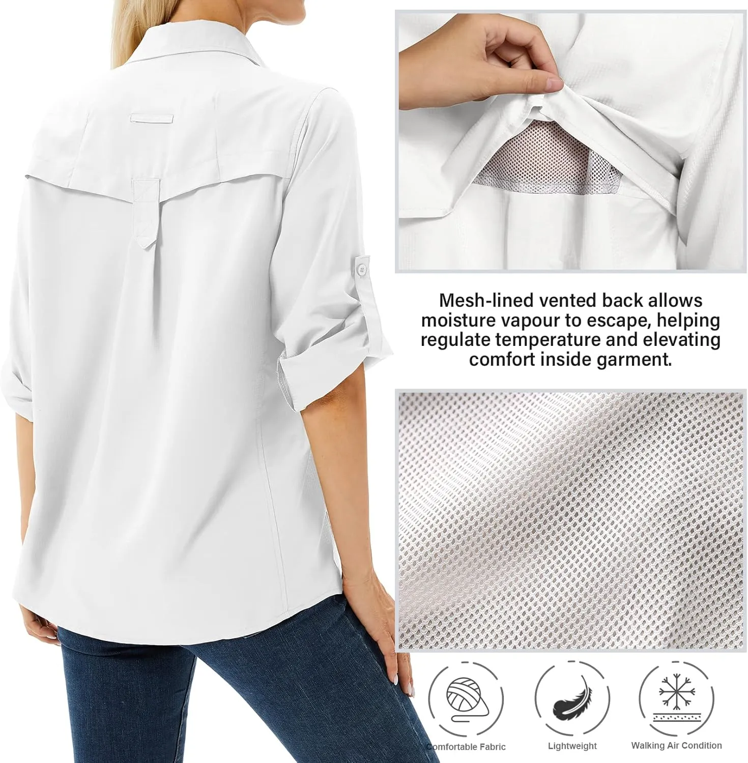 Women's Safari Shirts Long Sleeve Hiking Fishing UV Sun Protection UPF 50 ,Quick Dry SPF Breathable Shirts