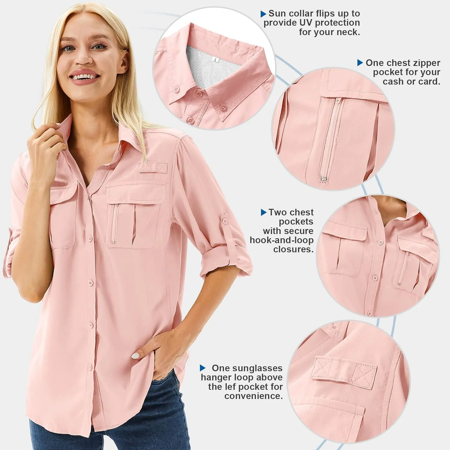 Women's Safari Shirts Long Sleeve Hiking Fishing UV Sun Protection UPF 50 ,Quick Dry SPF Breathable Shirts