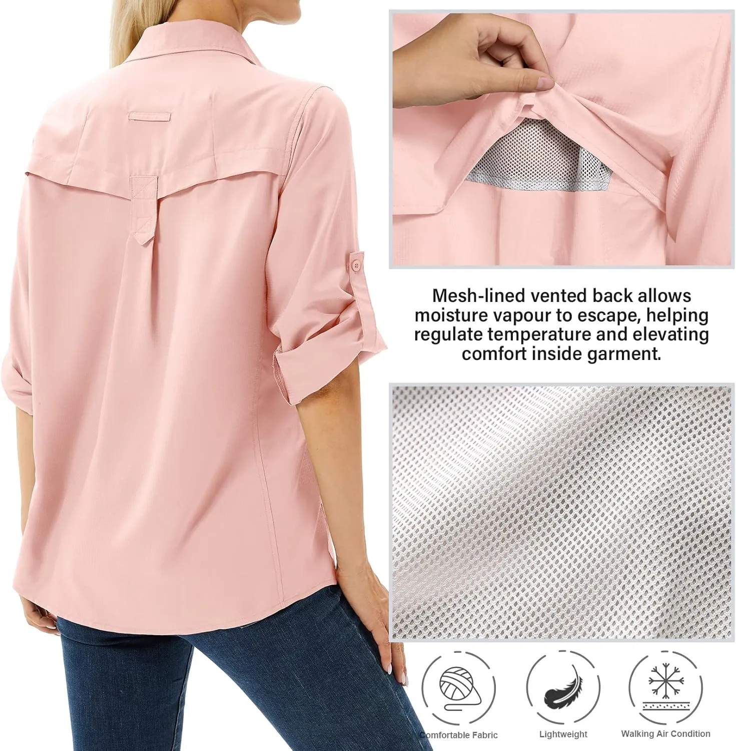 Women's Safari Shirts Long Sleeve Hiking Fishing UV Sun Protection UPF 50 ,Quick Dry SPF Breathable Shirts
