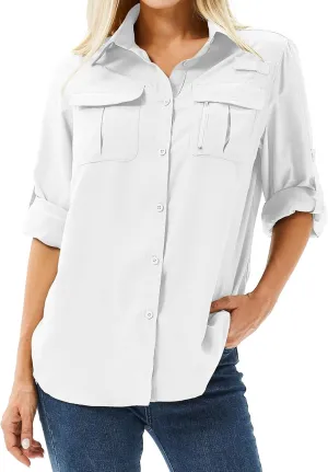 Women's Safari Shirts Long Sleeve Hiking Fishing UV Sun Protection UPF 50 ,Quick Dry SPF Breathable Shirts