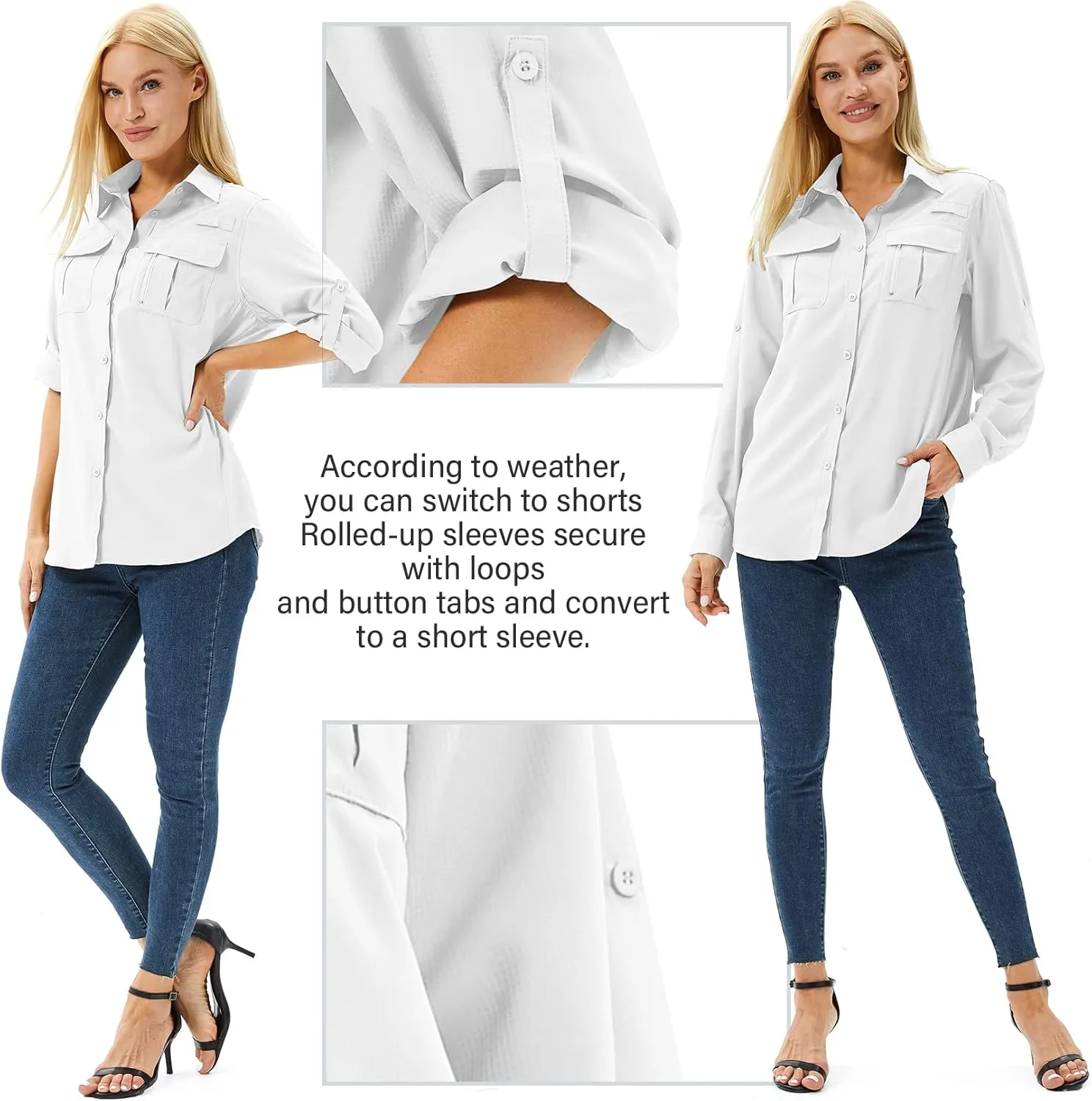 Women's Safari Shirts Long Sleeve Hiking Fishing UV Sun Protection UPF 50 ,Quick Dry SPF Breathable Shirts