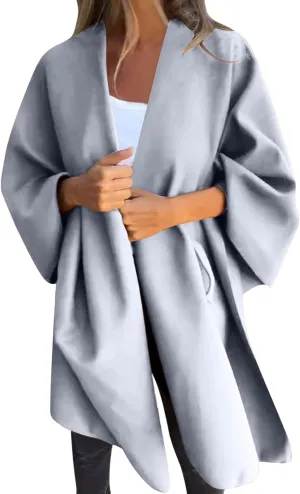 Women's Shawl Wrap Coat Fall Winter Oversized Casual Open Front Cape Cardigan Sweater Boho Buffalo Poncho