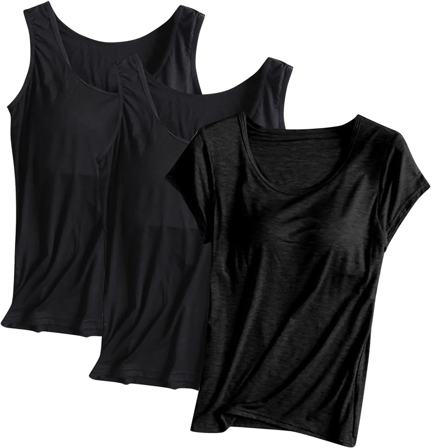 Women's Soft Camisole Tops Three PC Spaghetti Strap Adjustable Lightweight Tank Top Crewneck Breathable Shirts