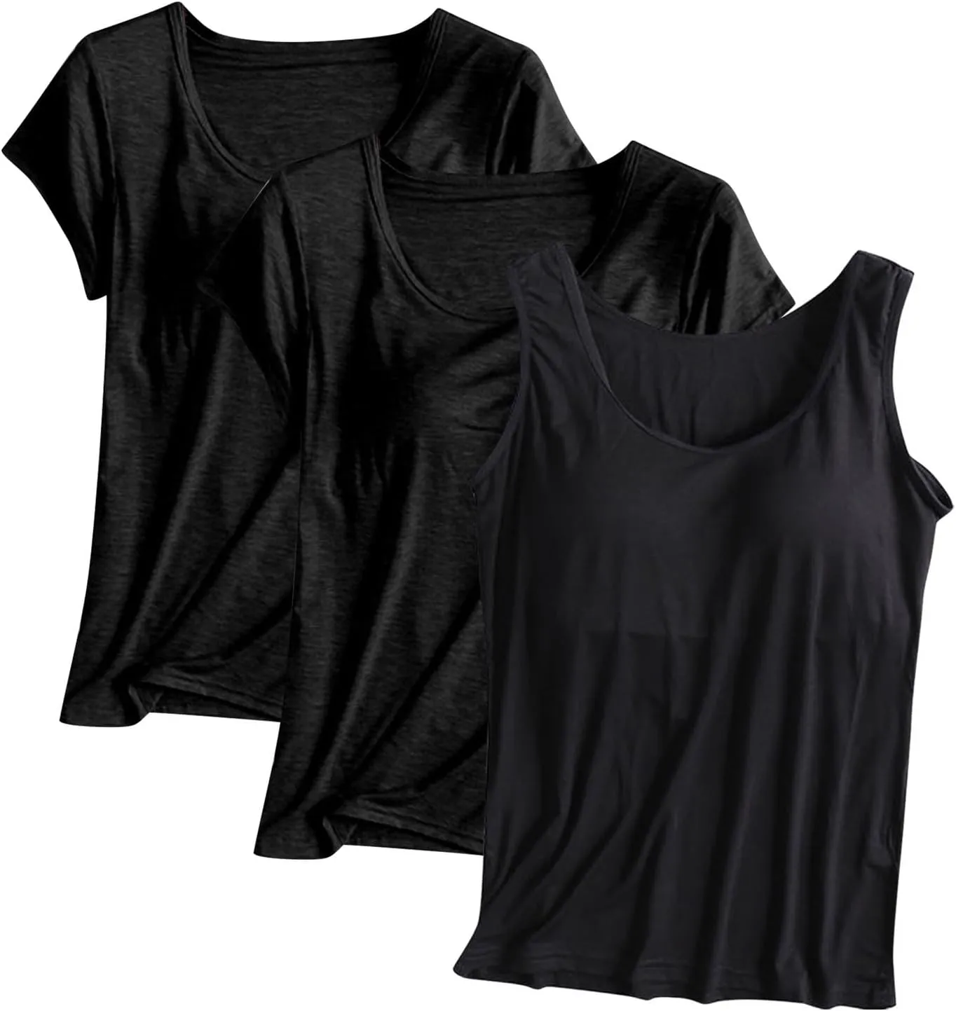 Women's Soft Camisole Tops Three PC Spaghetti Strap Adjustable Lightweight Tank Top Crewneck Breathable Shirts