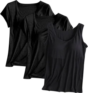 Women's Soft Camisole Tops Three PC Spaghetti Strap Adjustable Lightweight Tank Top Crewneck Breathable Shirts