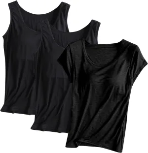 Women's Soft Camisole Tops Three PC Spaghetti Strap Adjustable Lightweight Tank Top Crewneck Breathable Shirts