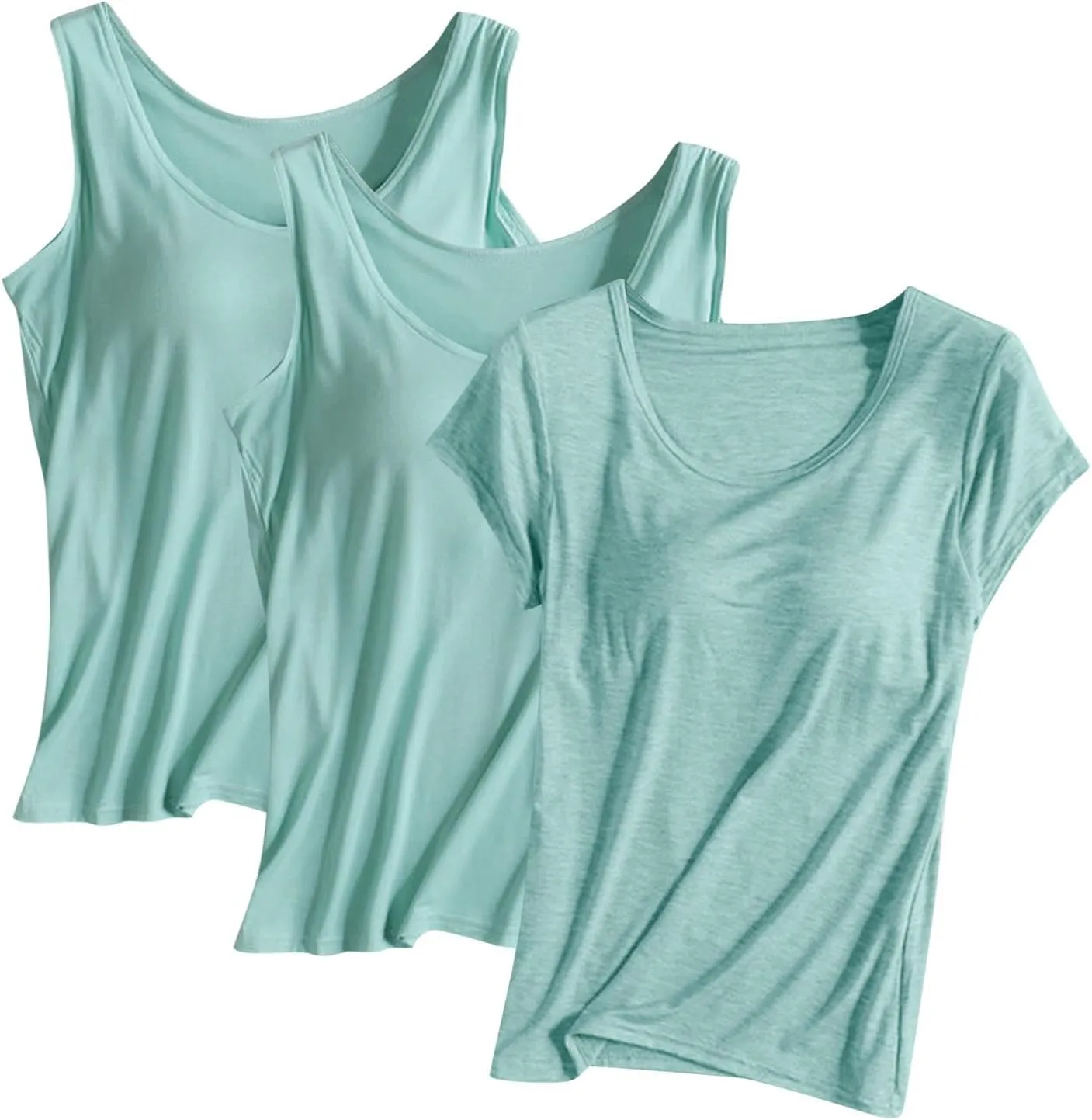 Women's Soft Camisole Tops Three PC Spaghetti Strap Adjustable Lightweight Tank Top Crewneck Breathable Shirts