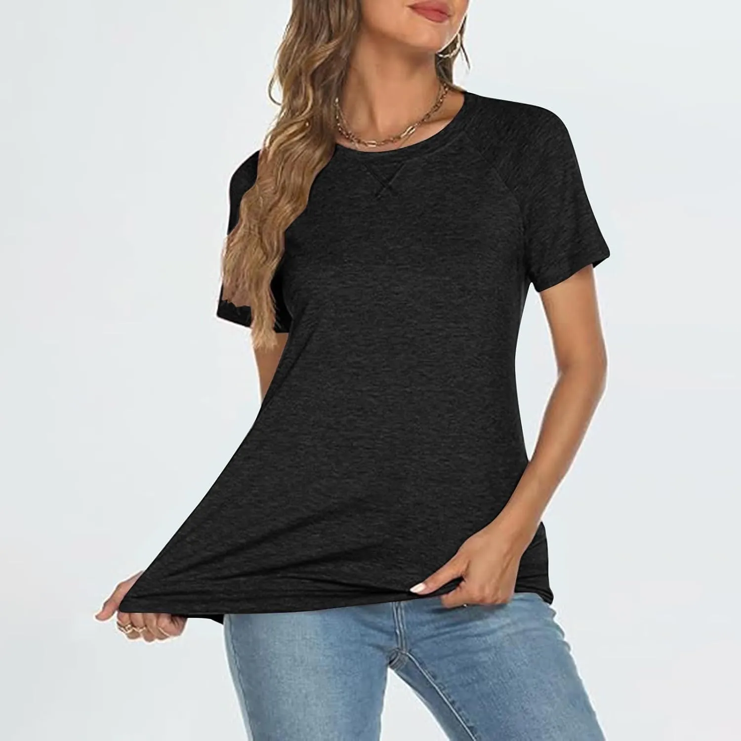 Womens Summer Tops Casual Dressy Basic T Shirts Loose Fit Crewneck Short Sleeve Tee Shirts Trendy Clothes 2024