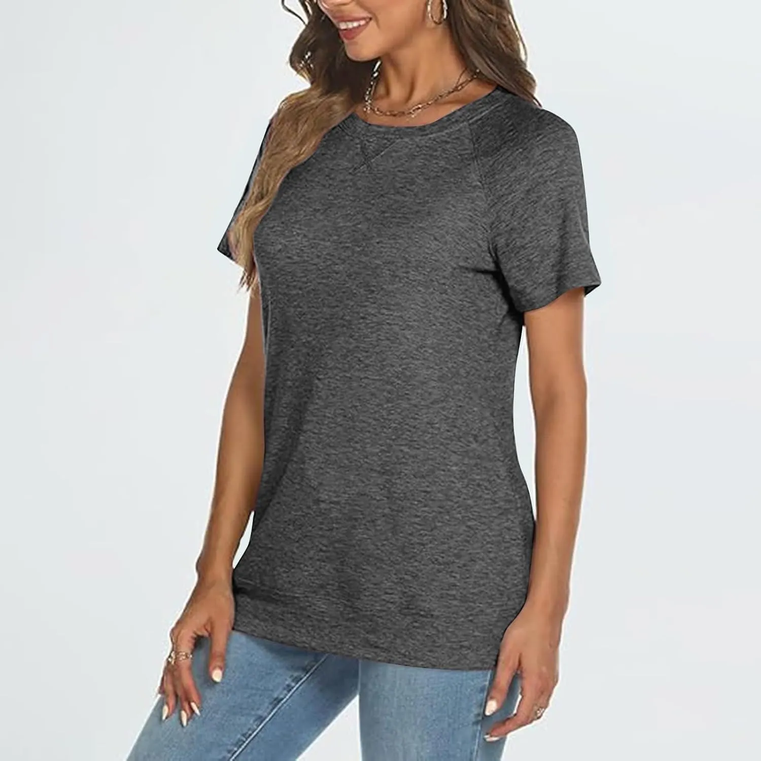 Womens Summer Tops Casual Dressy Basic T Shirts Loose Fit Crewneck Short Sleeve Tee Shirts Trendy Clothes 2024