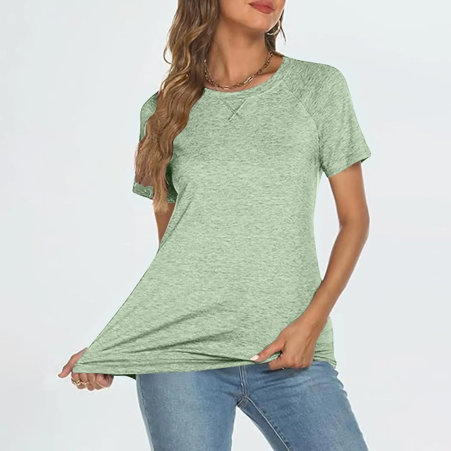 Womens Summer Tops Casual Dressy Basic T Shirts Loose Fit Crewneck Short Sleeve Tee Shirts Trendy Clothes 2024