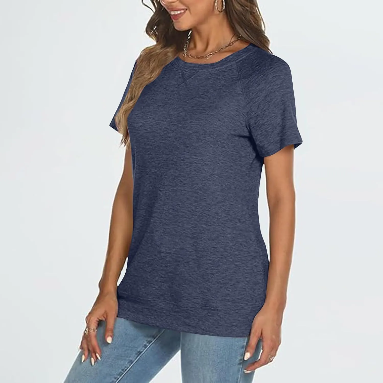 Womens Summer Tops Casual Dressy Basic T Shirts Loose Fit Crewneck Short Sleeve Tee Shirts Trendy Clothes 2024