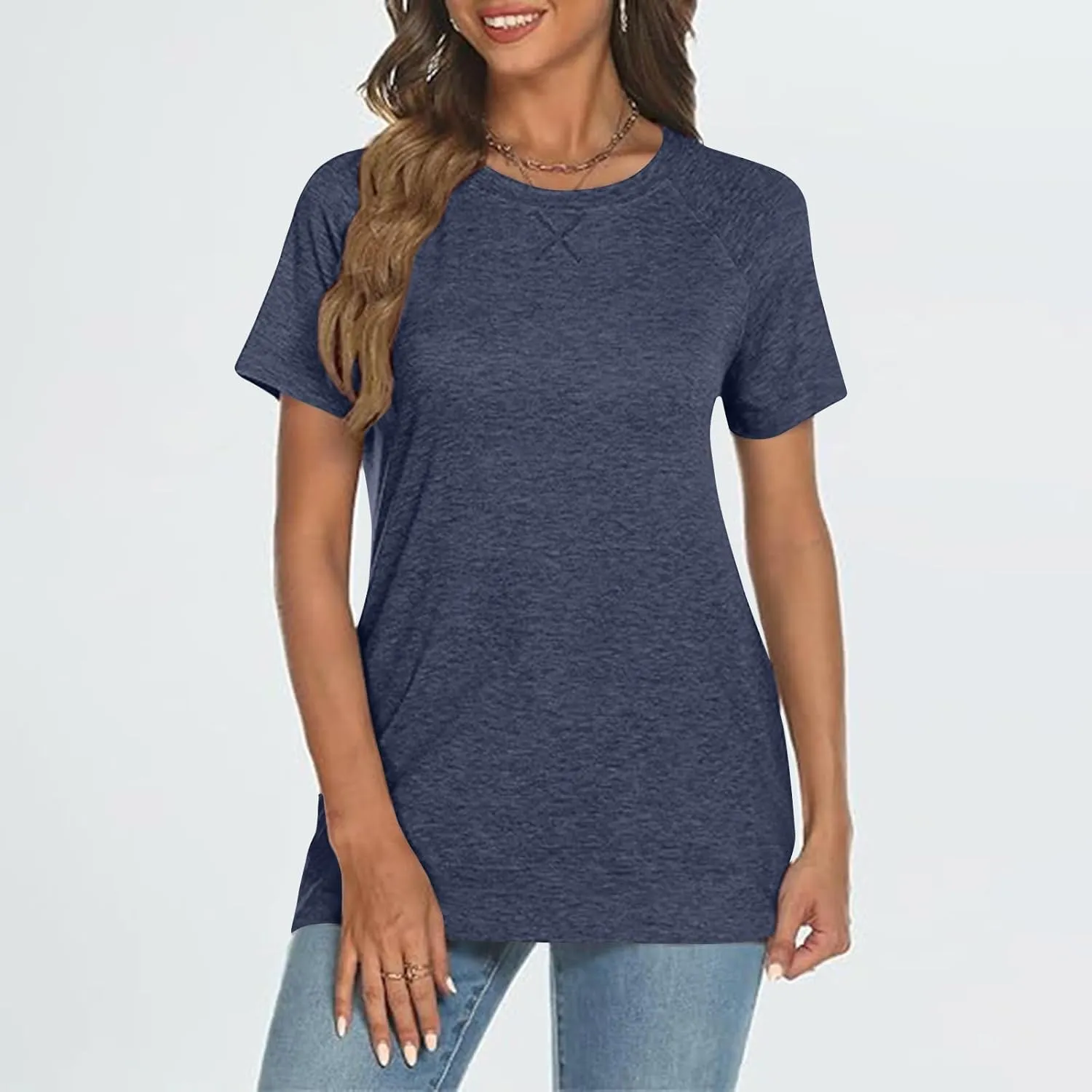Womens Summer Tops Casual Dressy Basic T Shirts Loose Fit Crewneck Short Sleeve Tee Shirts Trendy Clothes 2024