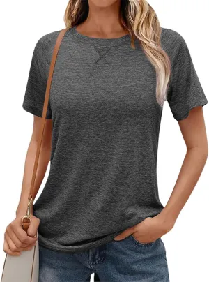Womens Summer Tops Casual Dressy Basic T Shirts Loose Fit Crewneck Short Sleeve Tee Shirts Trendy Clothes 2024