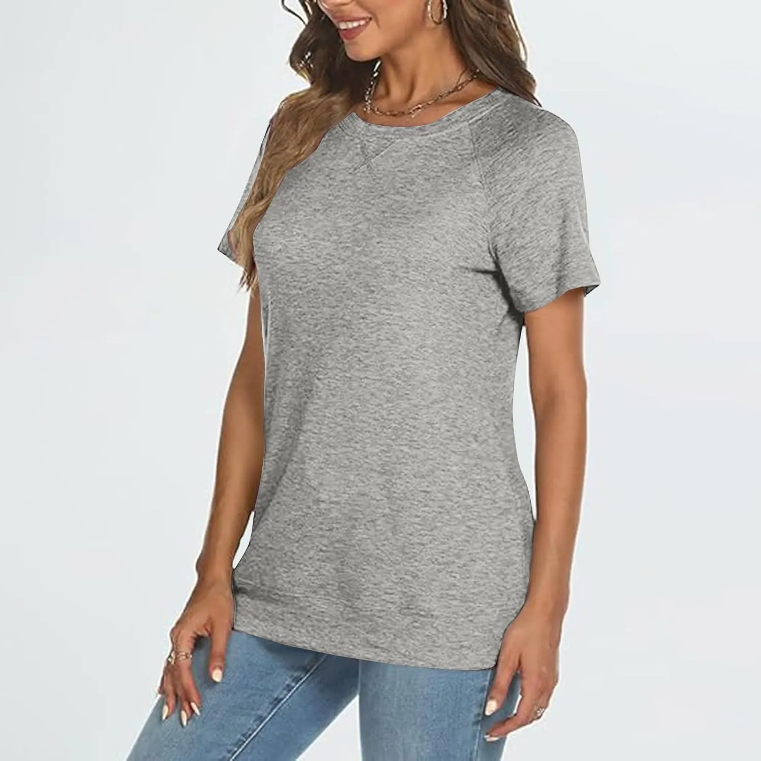 Womens Summer Tops Casual Dressy Basic T Shirts Loose Fit Crewneck Short Sleeve Tee Shirts Trendy Clothes 2024
