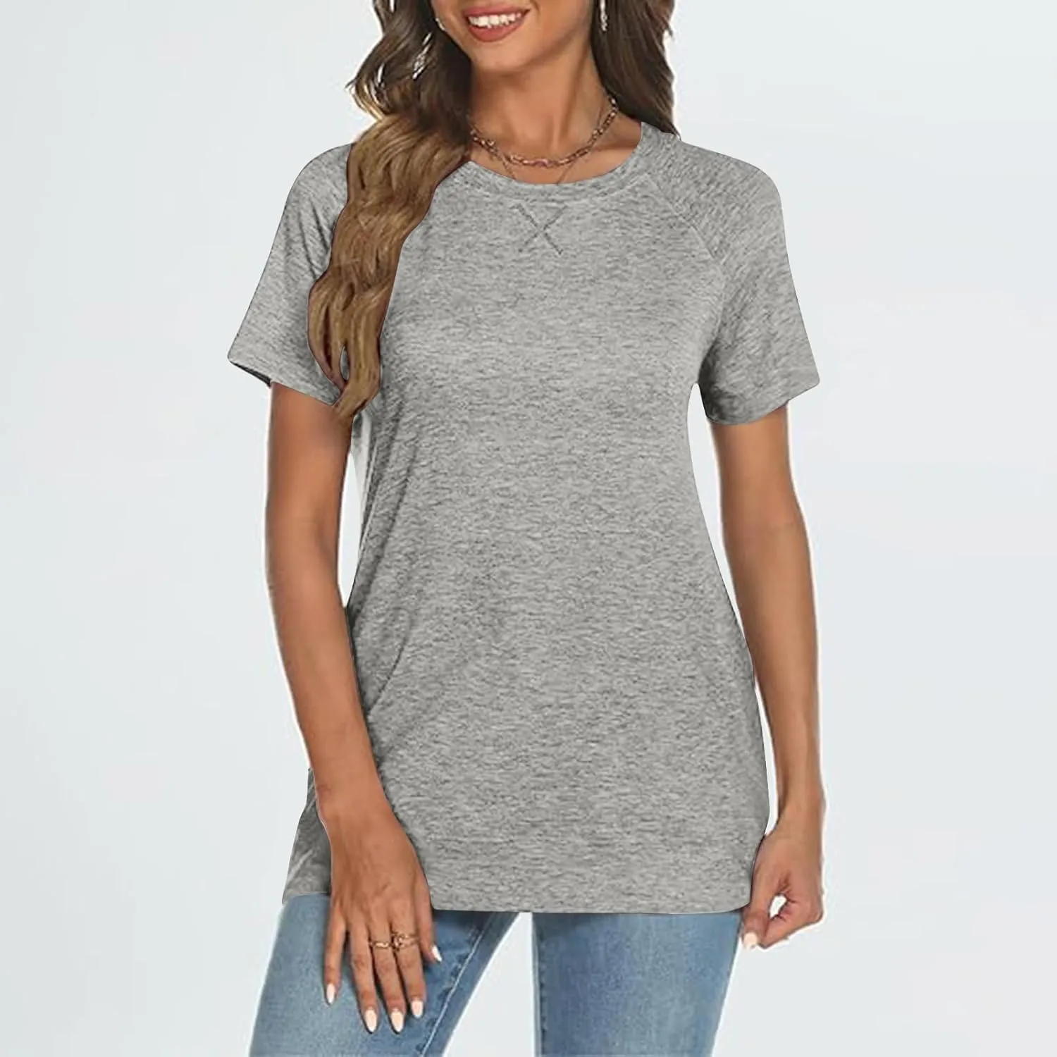Womens Summer Tops Casual Dressy Basic T Shirts Loose Fit Crewneck Short Sleeve Tee Shirts Trendy Clothes 2024