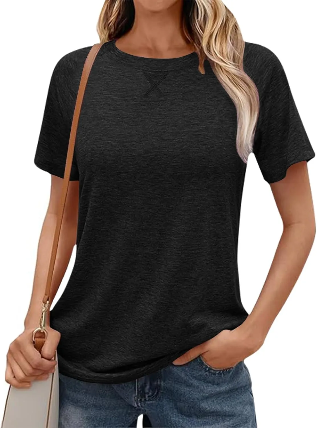 Womens Summer Tops Casual Dressy Basic T Shirts Loose Fit Crewneck Short Sleeve Tee Shirts Trendy Clothes 2024