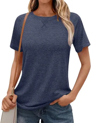 Womens Summer Tops Casual Dressy Basic T Shirts Loose Fit Crewneck Short Sleeve Tee Shirts Trendy Clothes 2024