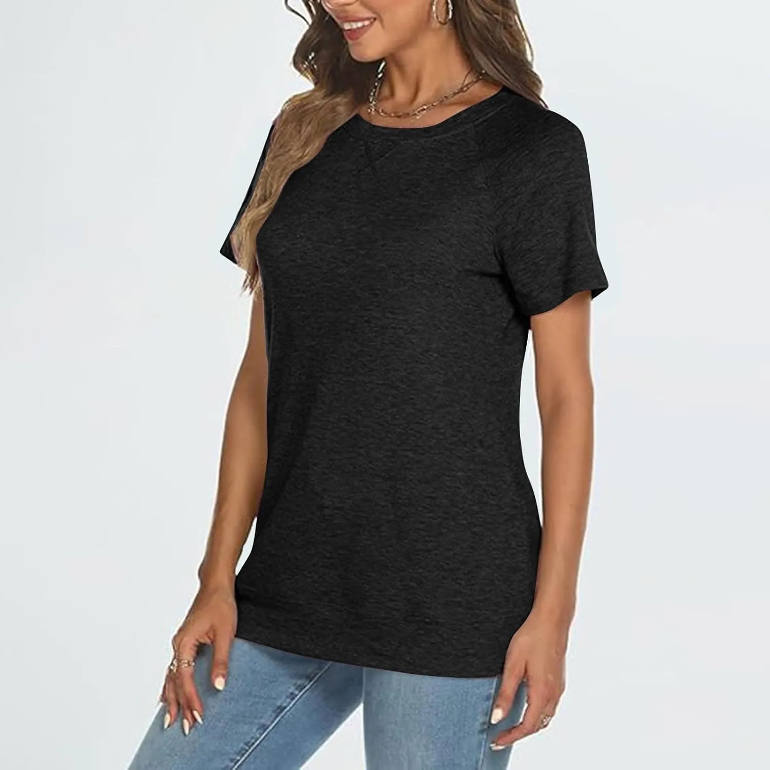 Womens Summer Tops Casual Dressy Basic T Shirts Loose Fit Crewneck Short Sleeve Tee Shirts Trendy Clothes 2024