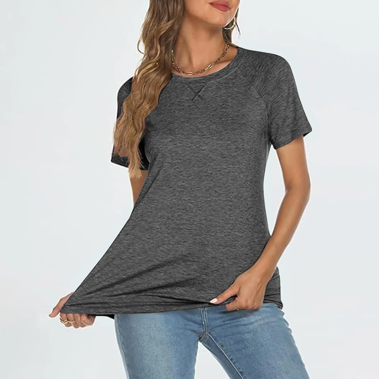 Womens Summer Tops Casual Dressy Basic T Shirts Loose Fit Crewneck Short Sleeve Tee Shirts Trendy Clothes 2024
