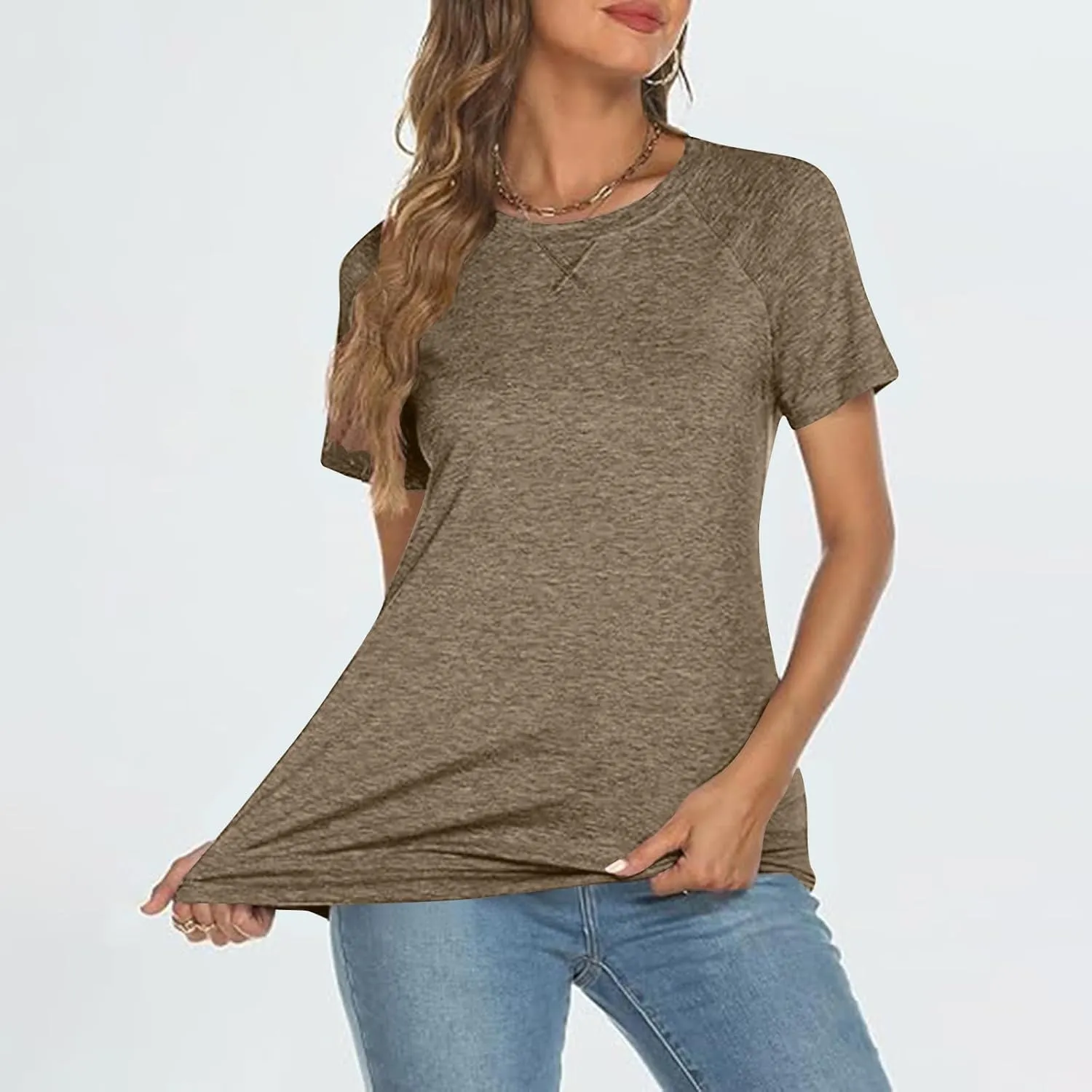 Womens Summer Tops Casual Dressy Basic T Shirts Loose Fit Crewneck Short Sleeve Tee Shirts Trendy Clothes 2024