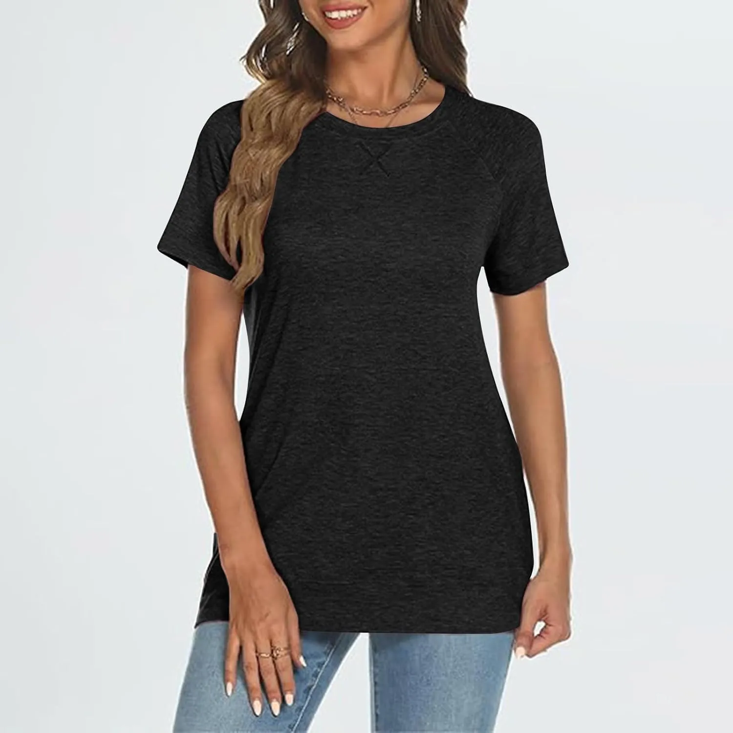 Womens Summer Tops Casual Dressy Basic T Shirts Loose Fit Crewneck Short Sleeve Tee Shirts Trendy Clothes 2024