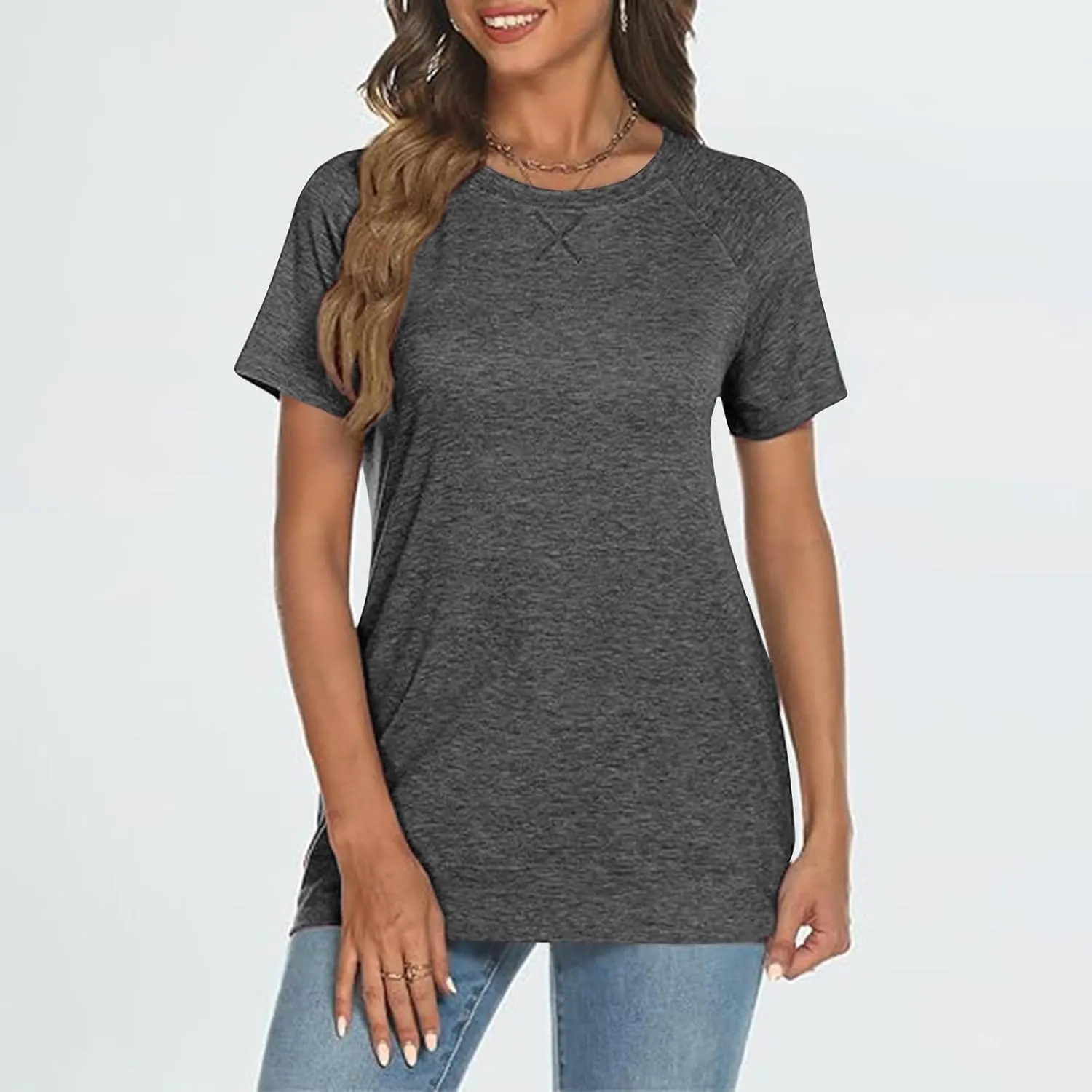 Womens Summer Tops Casual Dressy Basic T Shirts Loose Fit Crewneck Short Sleeve Tee Shirts Trendy Clothes 2024