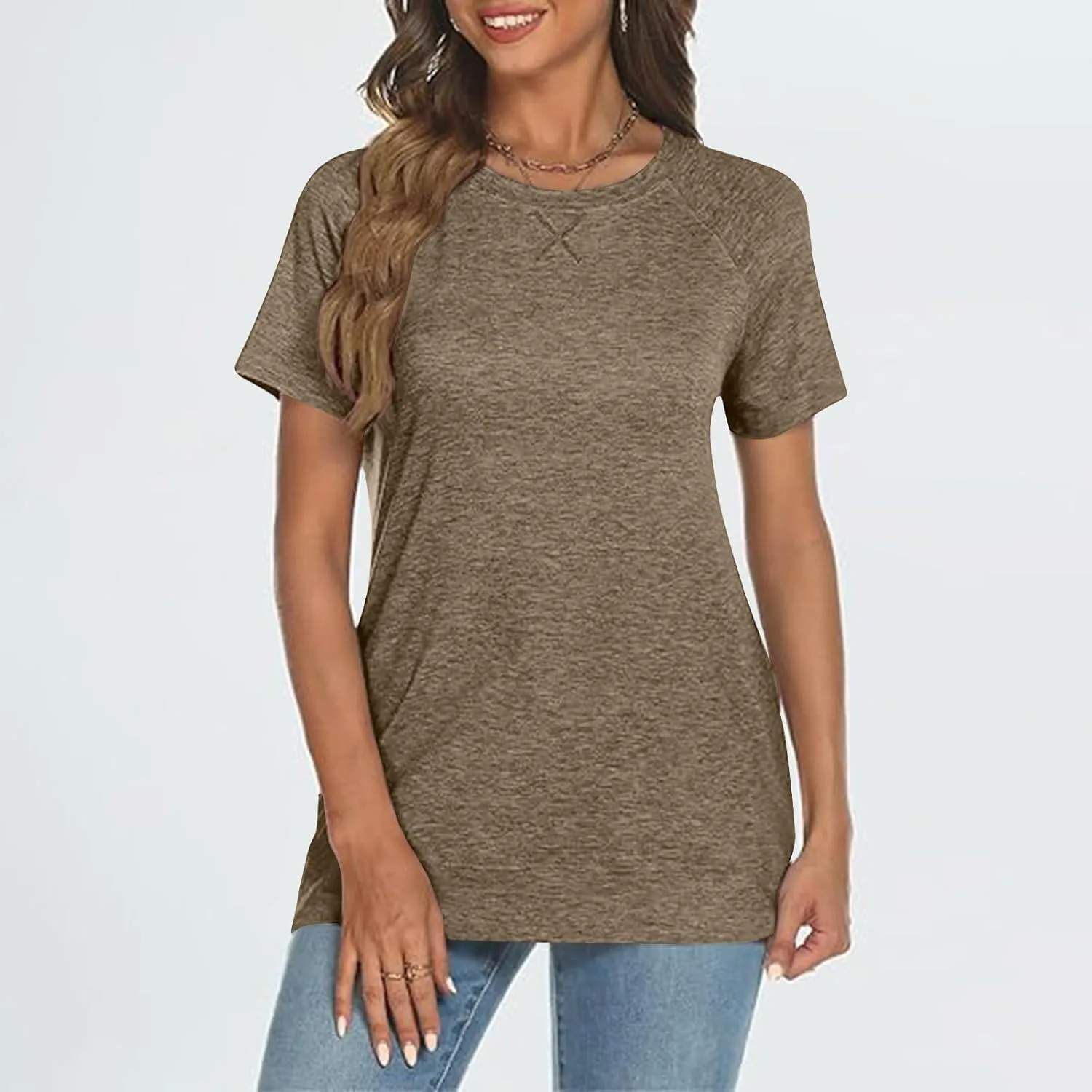 Womens Summer Tops Casual Dressy Basic T Shirts Loose Fit Crewneck Short Sleeve Tee Shirts Trendy Clothes 2024