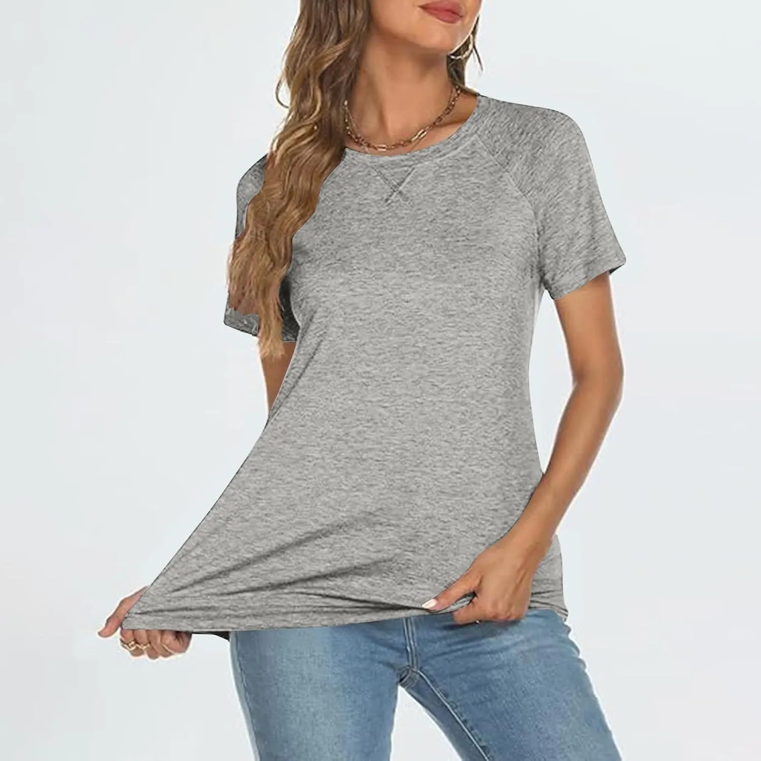 Womens Summer Tops Casual Dressy Basic T Shirts Loose Fit Crewneck Short Sleeve Tee Shirts Trendy Clothes 2024