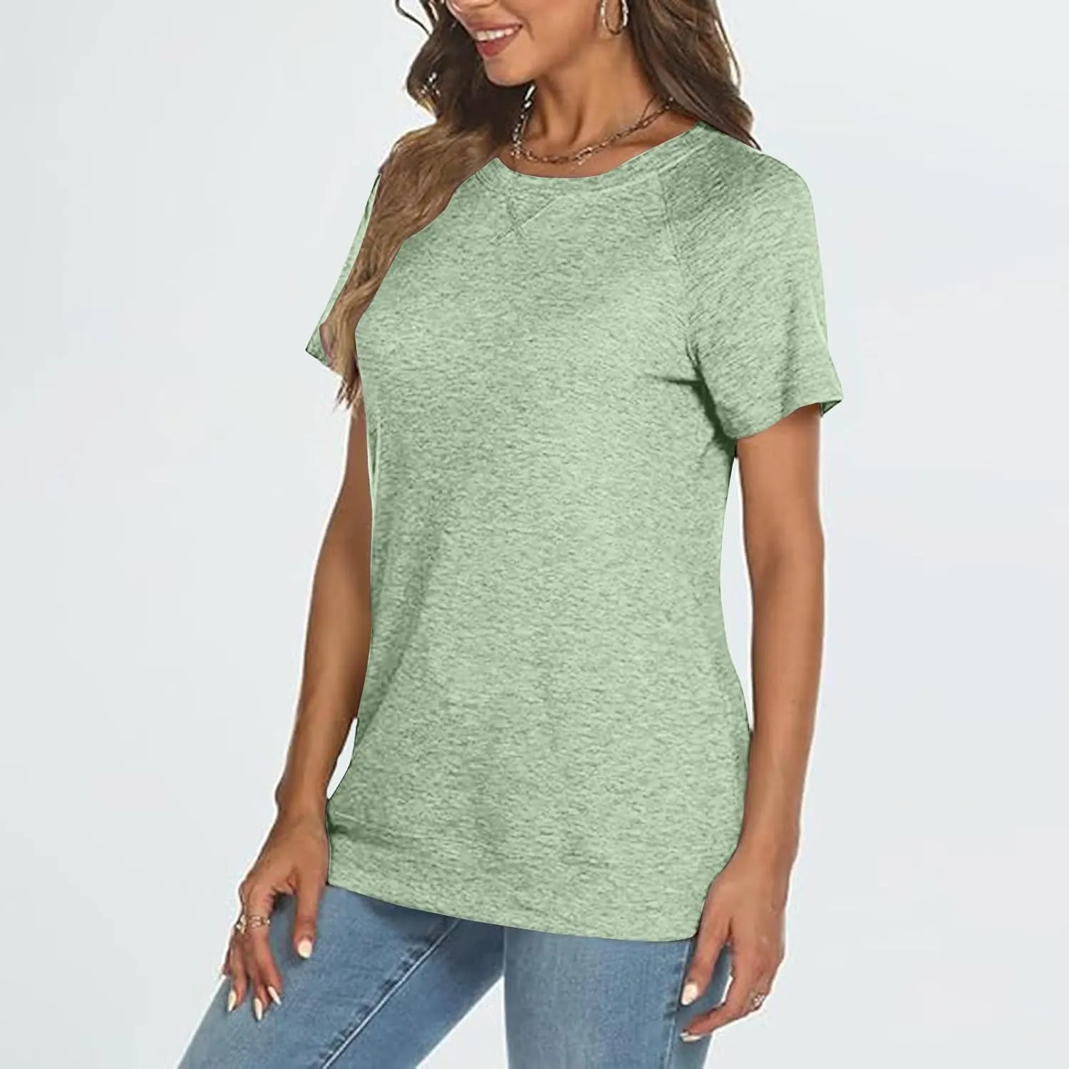 Womens Summer Tops Casual Dressy Basic T Shirts Loose Fit Crewneck Short Sleeve Tee Shirts Trendy Clothes 2024