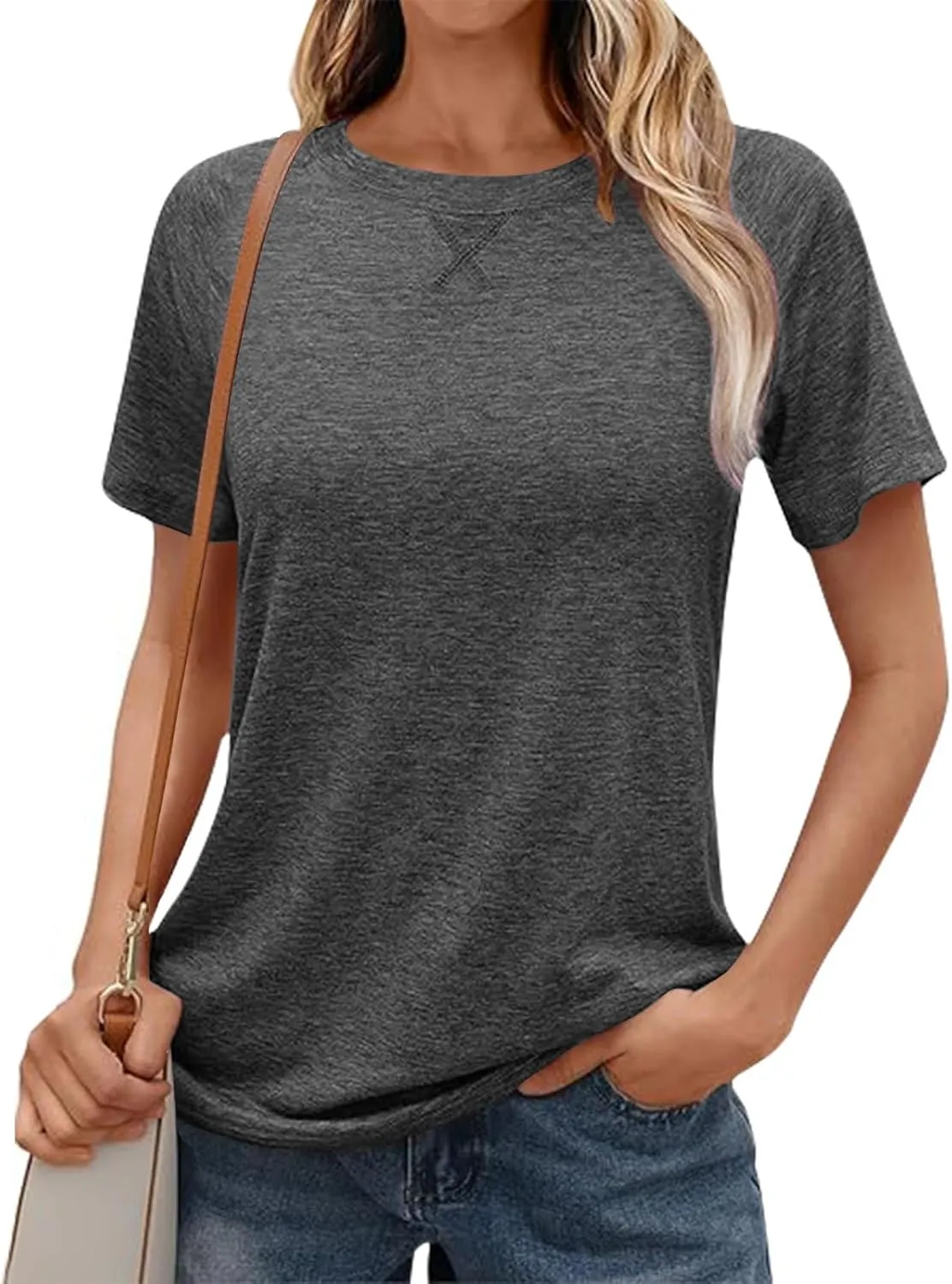 Womens Summer Tops Casual Dressy Basic T Shirts Loose Fit Crewneck Short Sleeve Tee Shirts Trendy Clothes 2024