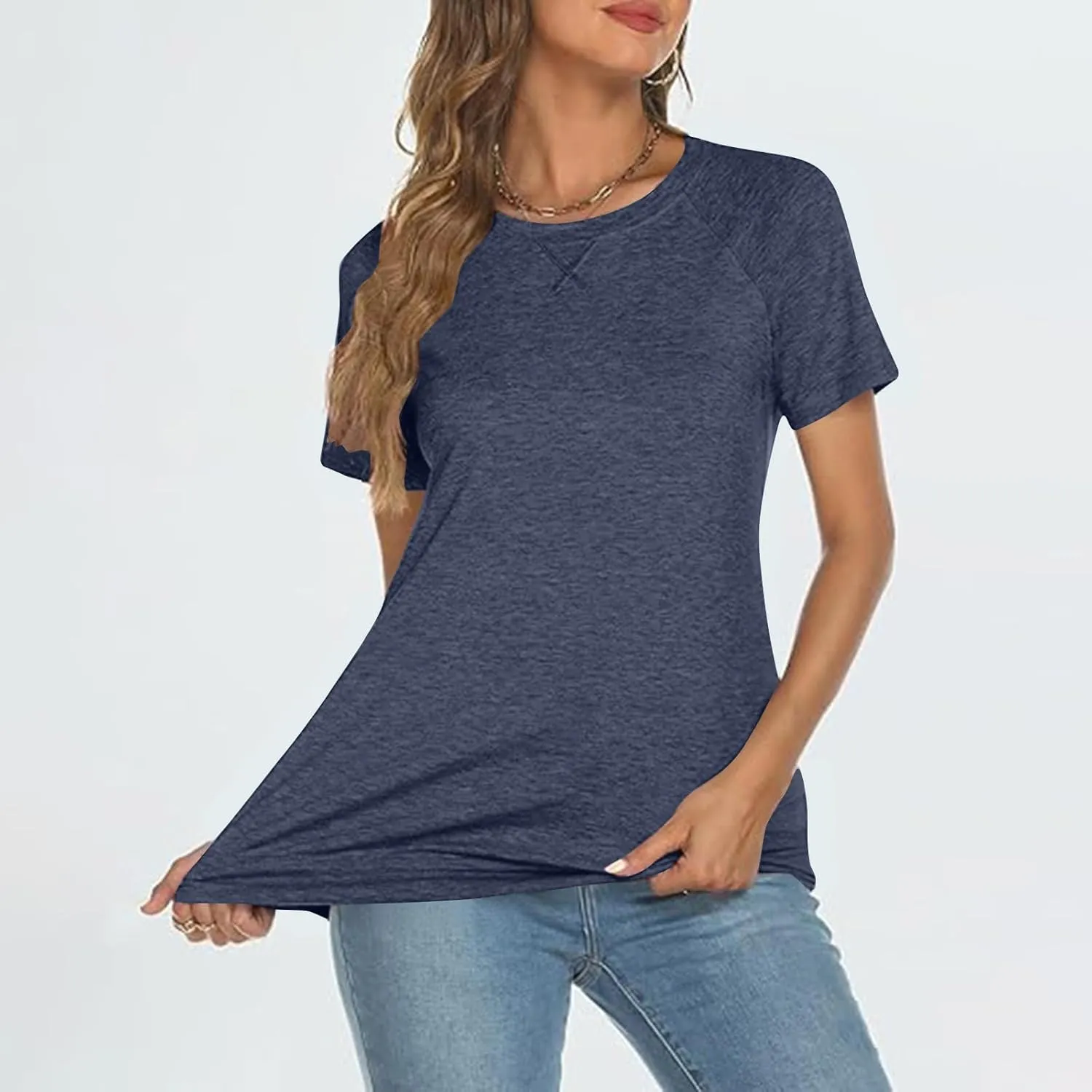 Womens Summer Tops Casual Dressy Basic T Shirts Loose Fit Crewneck Short Sleeve Tee Shirts Trendy Clothes 2024