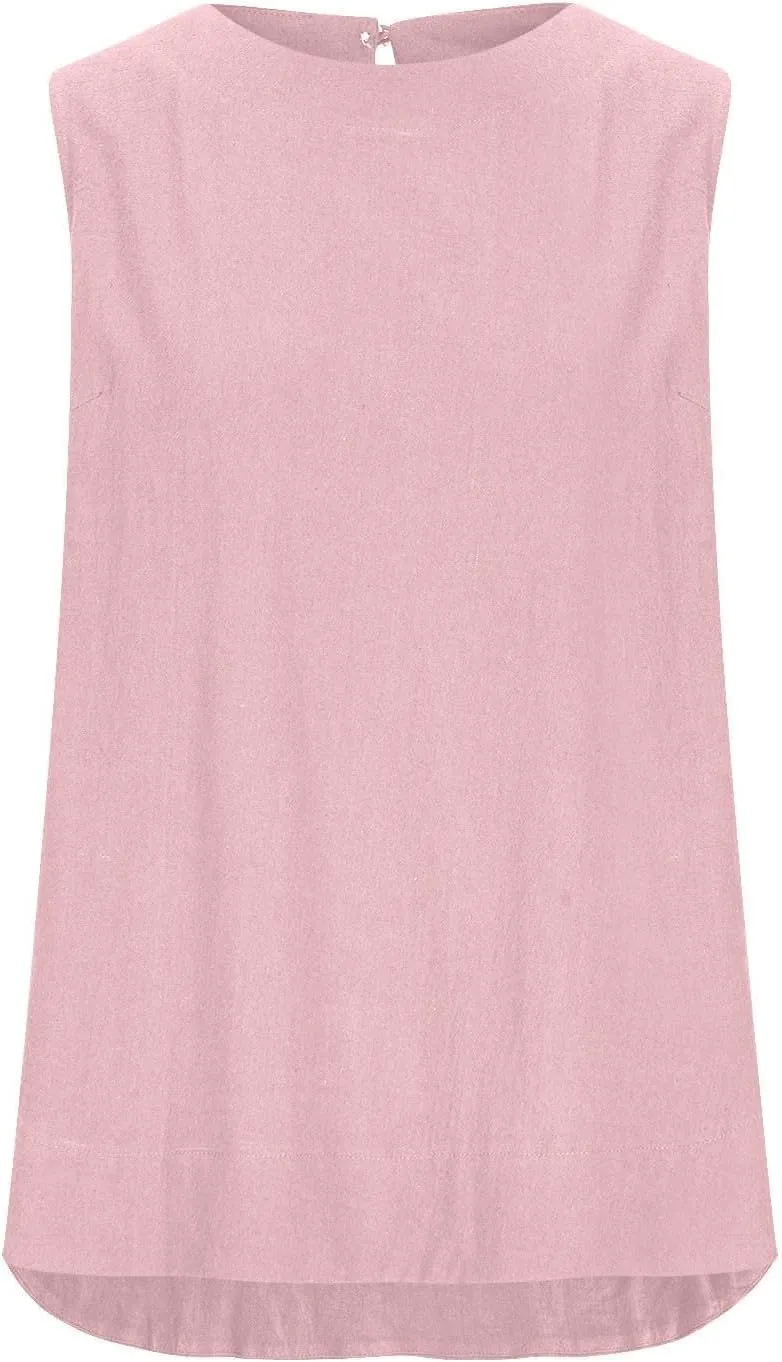 Women's Tank Tops Crew Neck Sleeveless Shirts Elegant Basic T Shirts Casual Loose Fit Summer Tops Lightweight Comfy Blouses