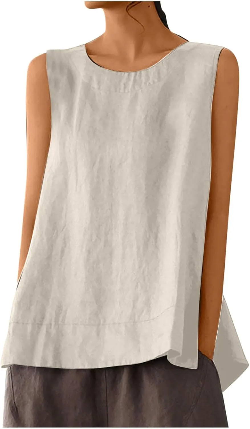 Women's Tank Tops Crew Neck Sleeveless Shirts Elegant Basic T Shirts Casual Loose Fit Summer Tops Lightweight Comfy Blouses