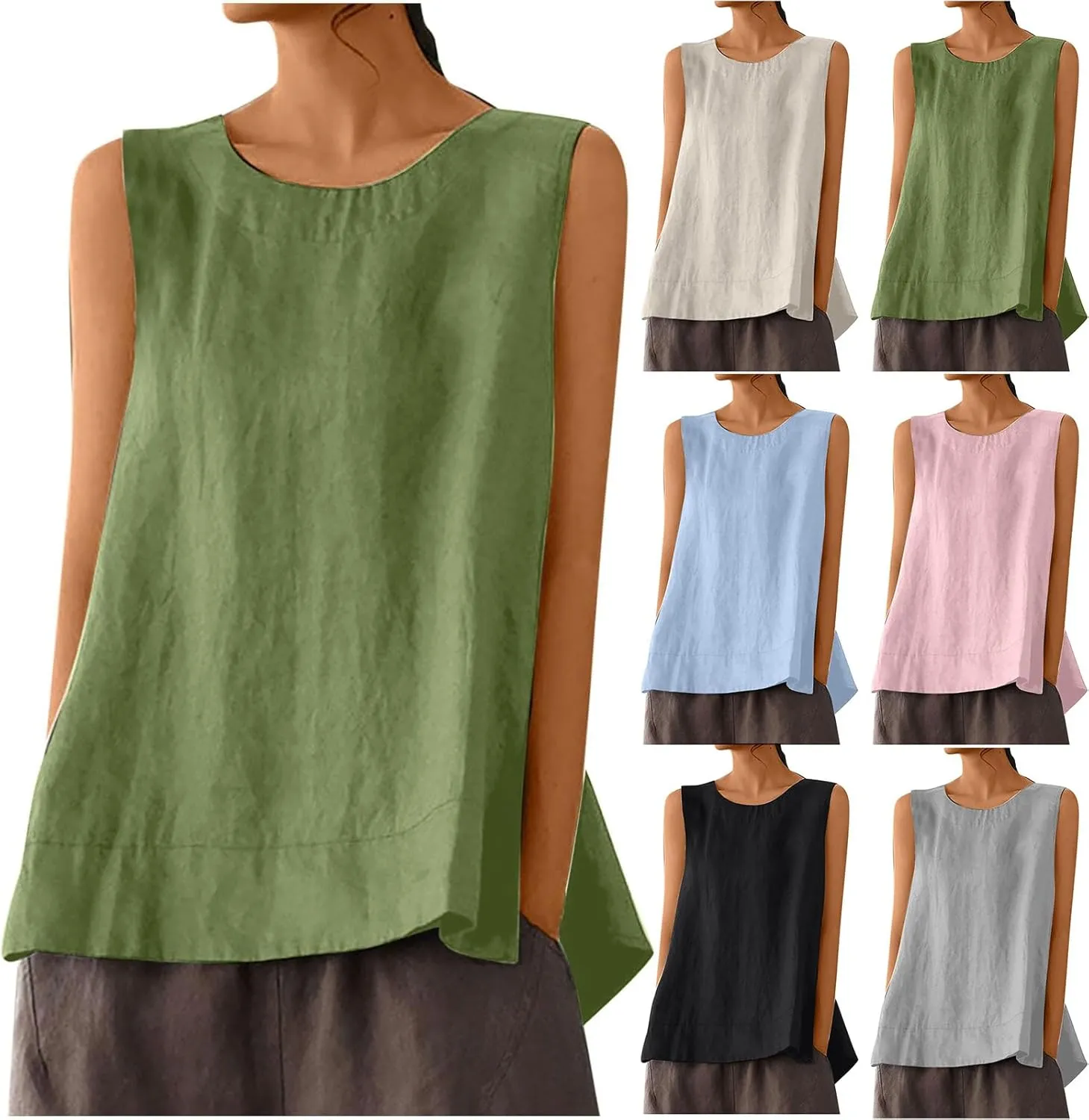 Women's Tank Tops Crew Neck Sleeveless Shirts Elegant Basic T Shirts Casual Loose Fit Summer Tops Lightweight Comfy Blouses