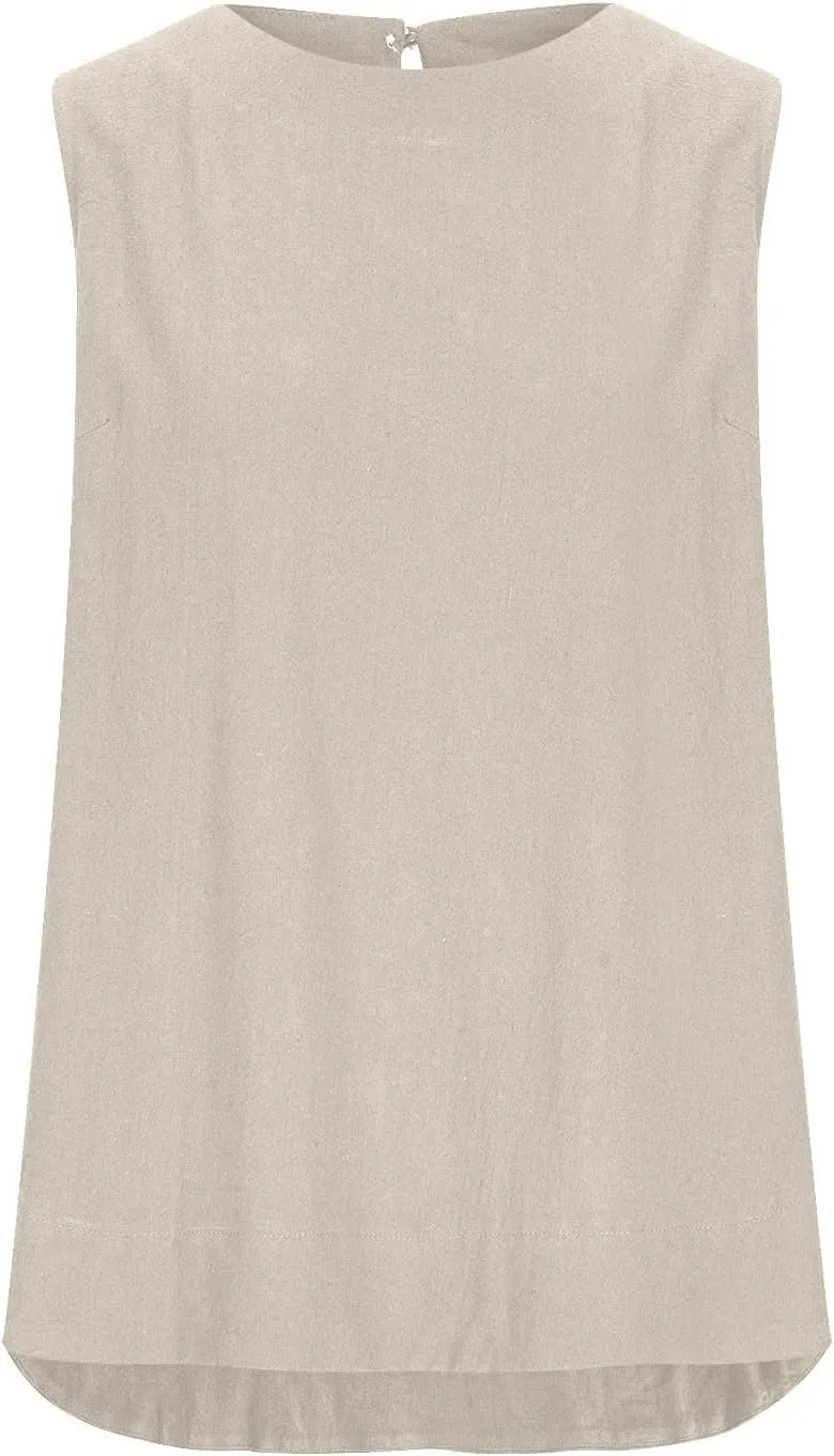 Women's Tank Tops Crew Neck Sleeveless Shirts Elegant Basic T Shirts Casual Loose Fit Summer Tops Lightweight Comfy Blouses