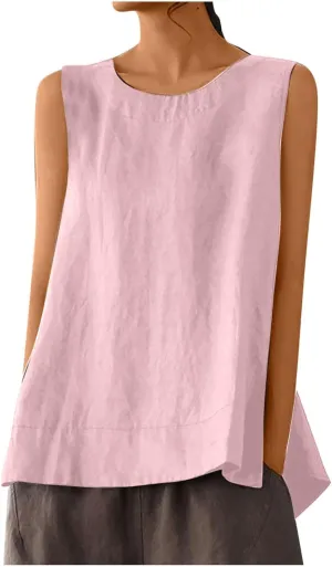Women's Tank Tops Crew Neck Sleeveless Shirts Elegant Basic T Shirts Casual Loose Fit Summer Tops Lightweight Comfy Blouses
