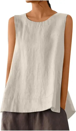 Women's Tank Tops Crew Neck Sleeveless Shirts Elegant Basic T Shirts Casual Loose Fit Summer Tops Lightweight Comfy Blouses