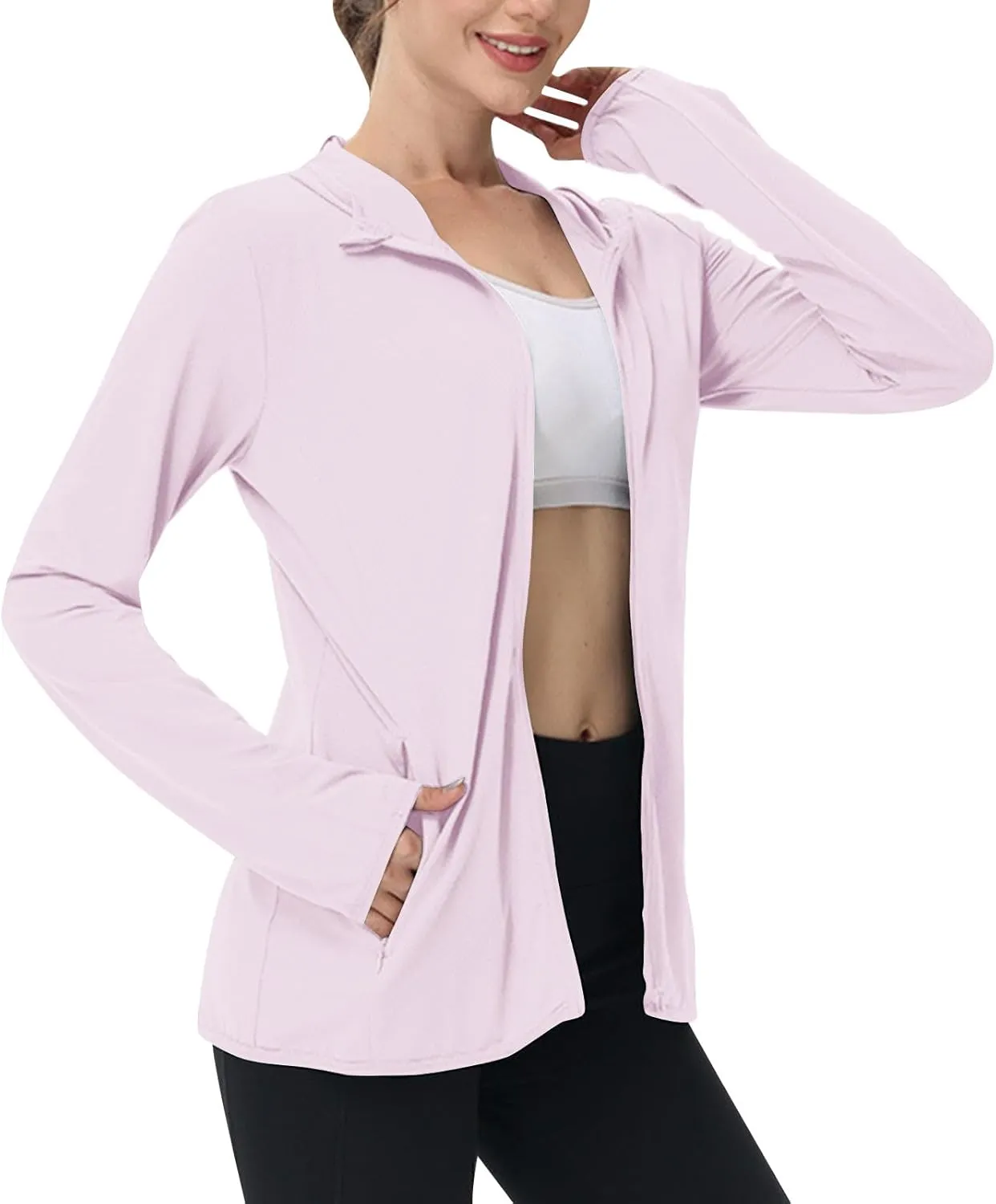 Womens UPF 50  Sun Protection Hoodie Sun Shirt Lightweight Long Sleeve Jacket UV Rash Guard Zip Front Outdoor Top