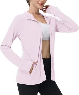 Womens UPF 50  Sun Protection Hoodie Sun Shirt Lightweight Long Sleeve Jacket UV Rash Guard Zip Front Outdoor Top