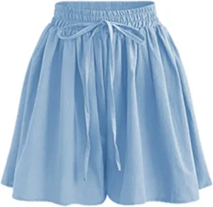 Women's Wide Leg Shorts Lightweight Comfy Chiffon High Waisted Drawstring Loose Solid Summer Beach Vacation Short Pant