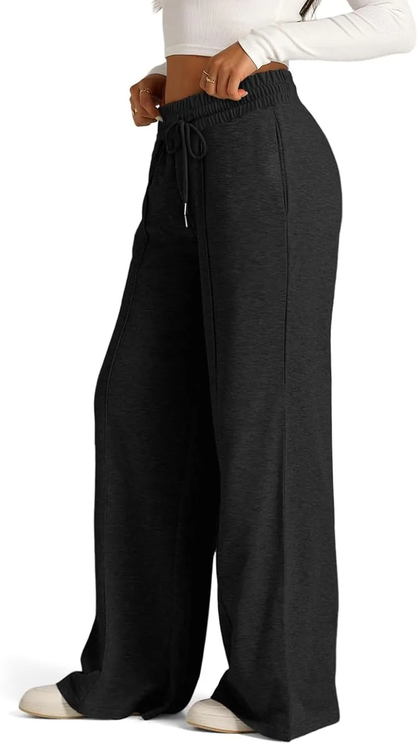 Women's Wide Leg Yoga Pants High Waisted Drawstring Comfy Loose Sweatpants Lounge Casual Joggers Pant with Pockets