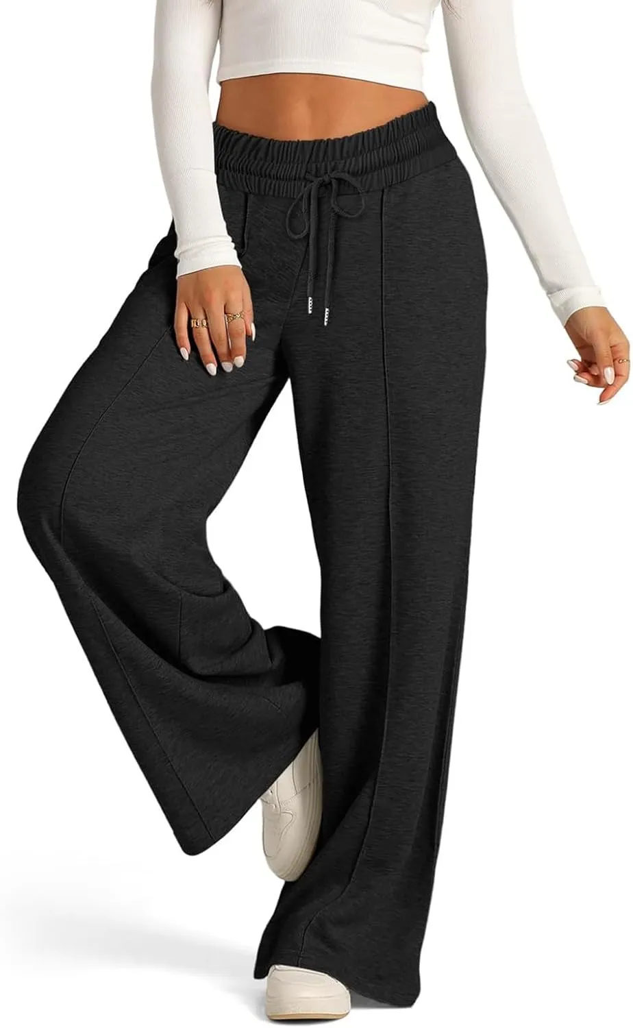Women's Wide Leg Yoga Pants High Waisted Drawstring Comfy Loose Sweatpants Lounge Casual Joggers Pant with Pockets