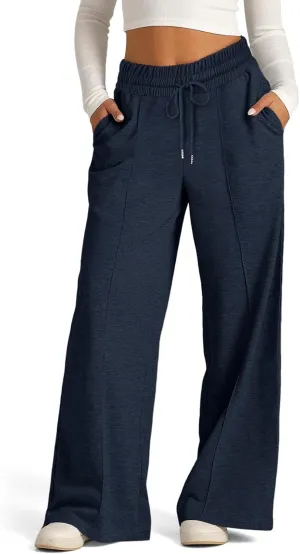 Women's Wide Leg Yoga Pants High Waisted Drawstring Comfy Loose Sweatpants Lounge Casual Joggers Pant with Pockets