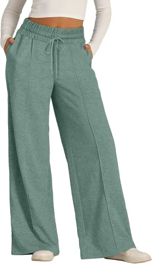 Women's Wide Leg Yoga Pants High Waisted Drawstring Comfy Loose Sweatpants Lounge Casual Joggers Pant with Pockets