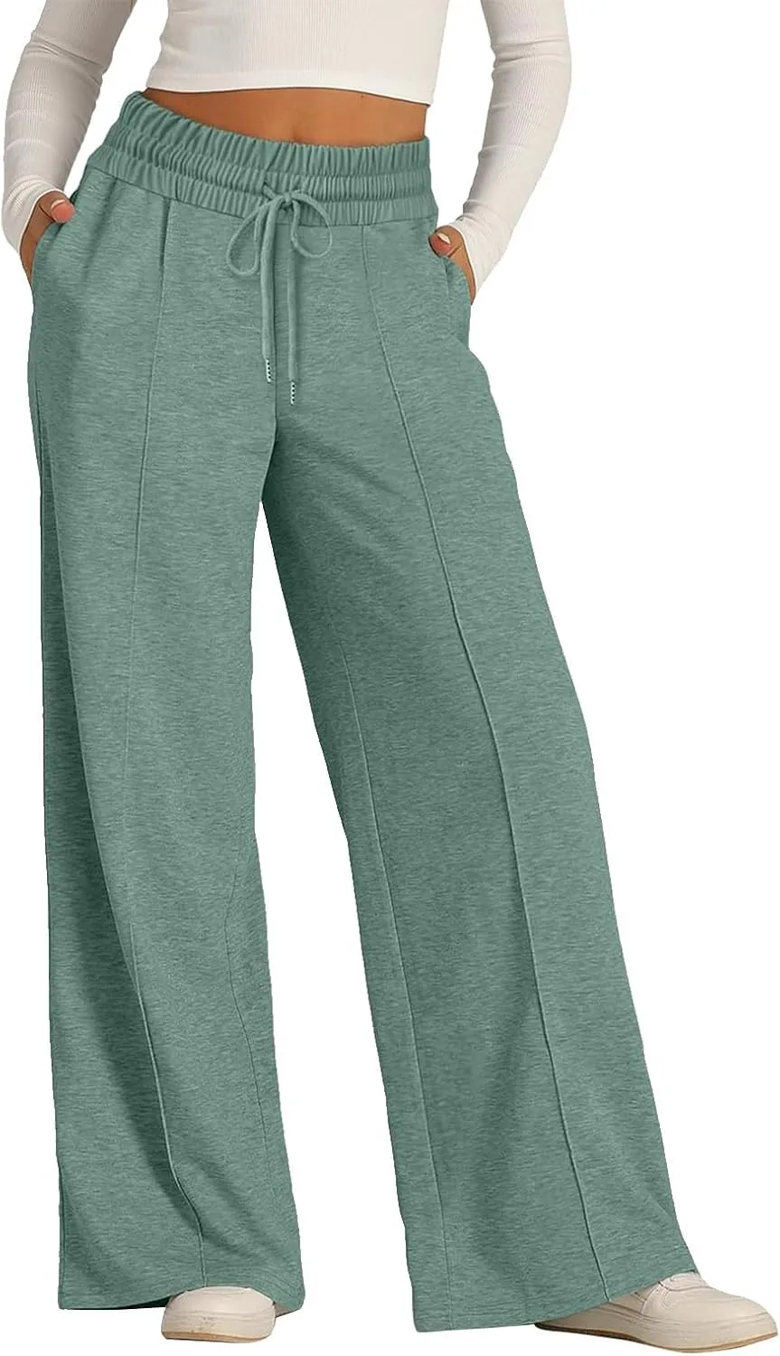 Women's Wide Leg Yoga Pants High Waisted Drawstring Comfy Loose Sweatpants Lounge Casual Joggers Pant with Pockets
