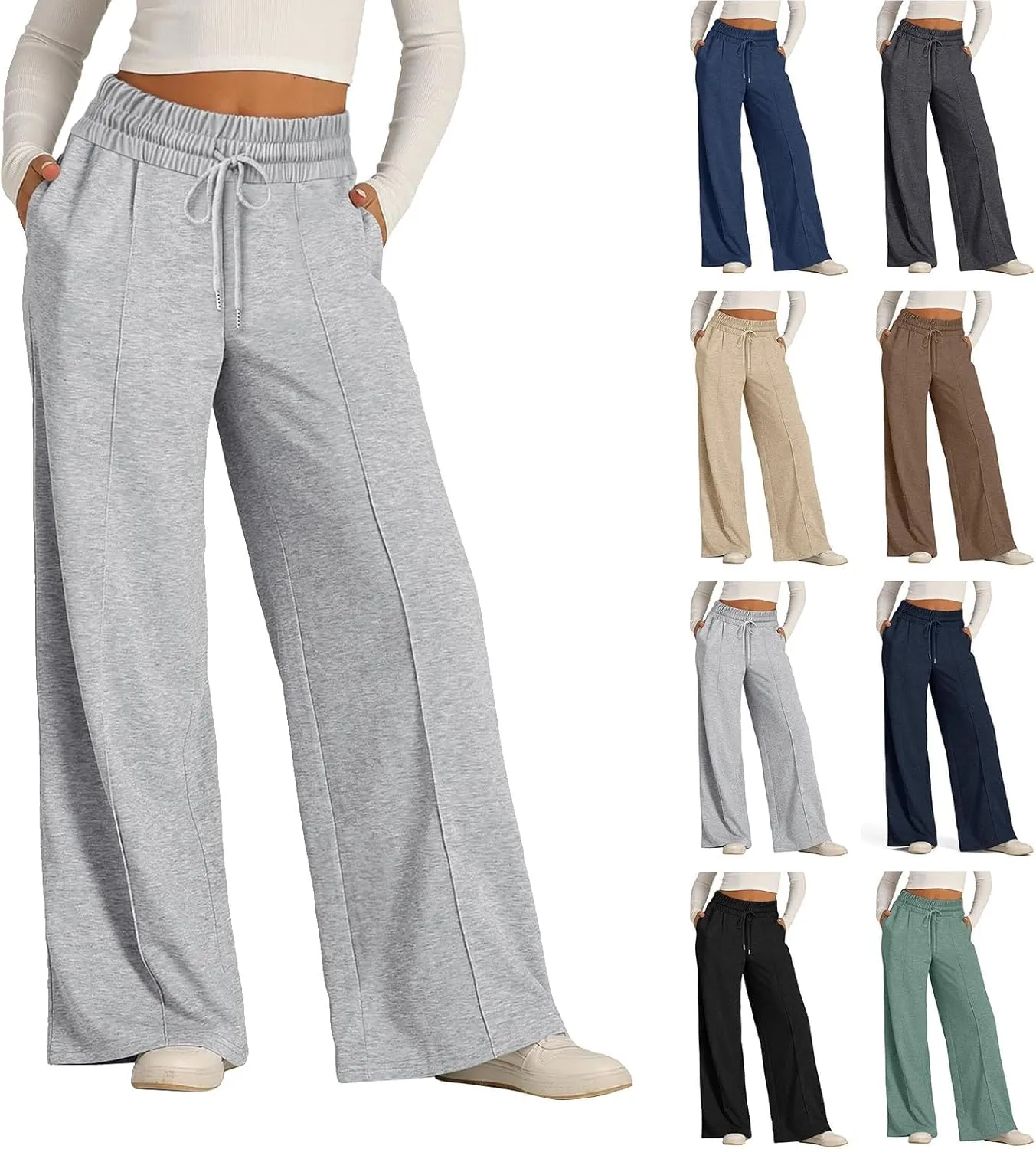 Women's Wide Leg Yoga Pants High Waisted Drawstring Comfy Loose Sweatpants Lounge Casual Joggers Pant with Pockets