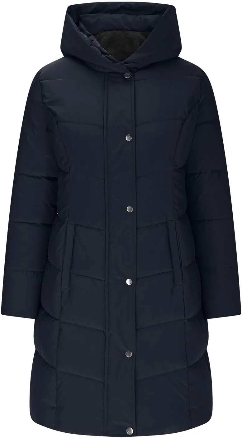 Womens Winter Coats Fleece Lined Down Jacket Thicken Puffer Coat Warm Quilted Jackets Heavyweight Button Outerwear