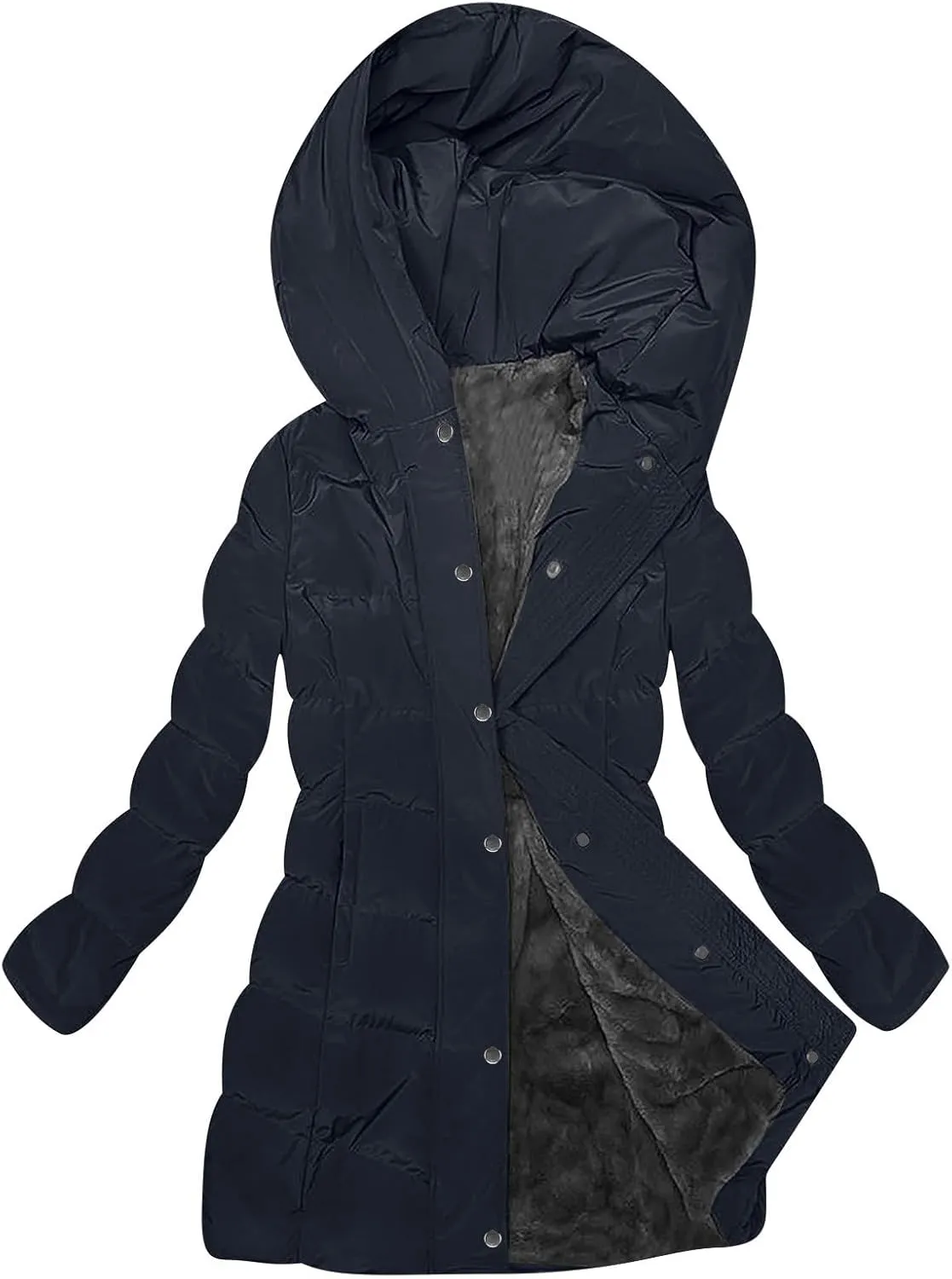 Womens Winter Coats Fleece Lined Down Jacket Thicken Puffer Coat Warm Quilted Jackets Heavyweight Button Outerwear