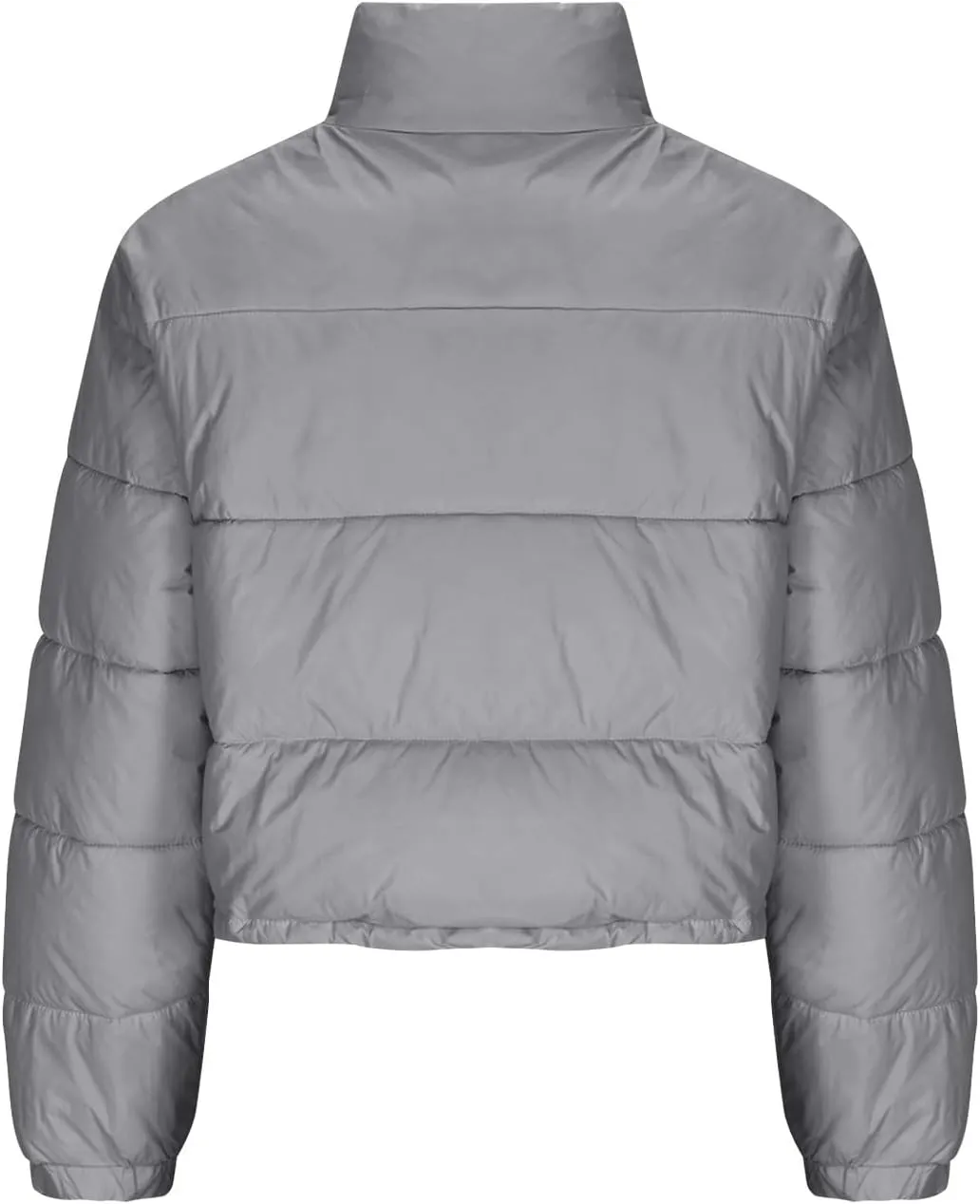 Women's Winter Cropped Puffer Jacket Stand Collar Zip Drawstring Short Padded Down Coats Slim Fit Outerwear